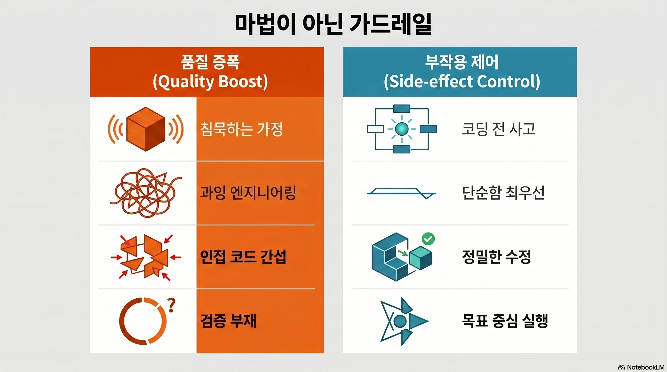 Negative constraint vs positive directive comparison infographic showing that what rules files are good at is providing guardrails rather than amplifying creativity.