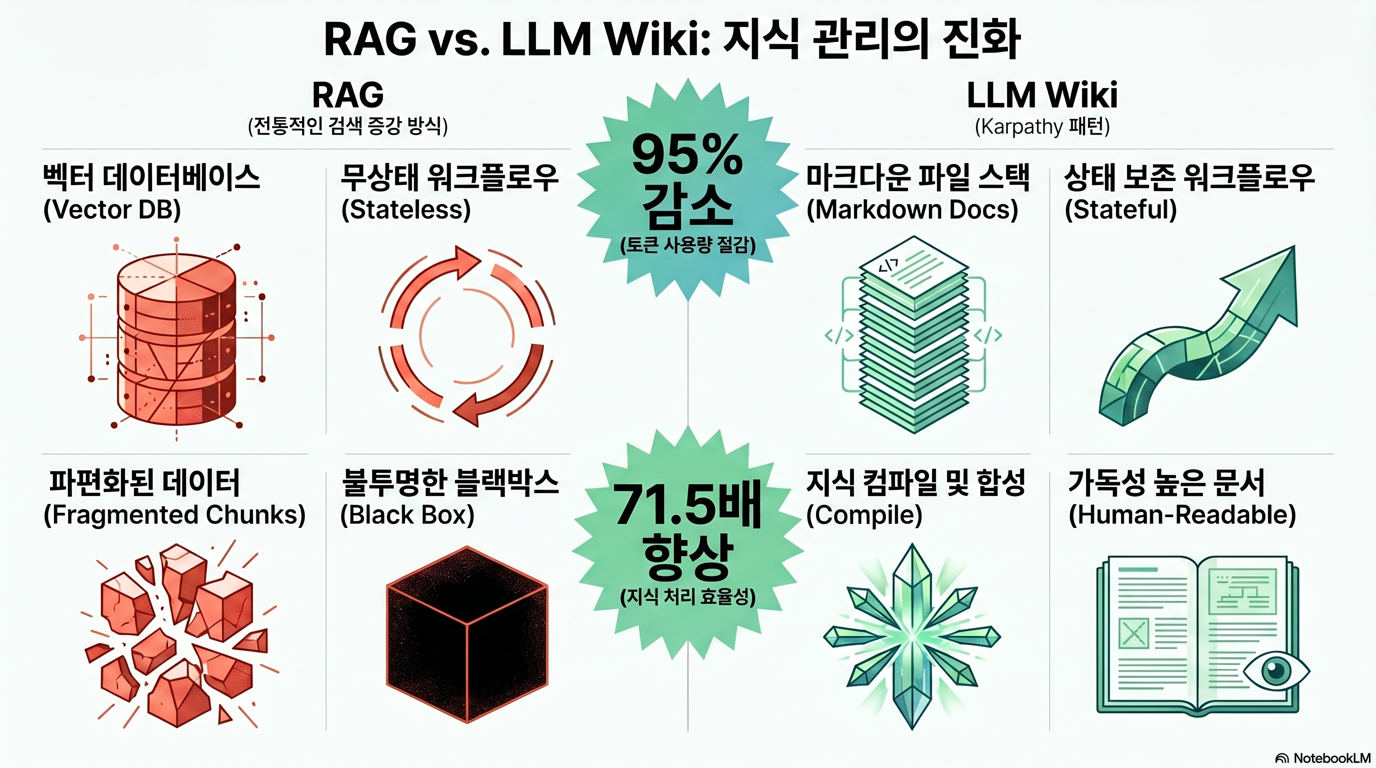Head-to-head — RAG vs LLM Wiki: 95% token savings, 71.5x efficiency